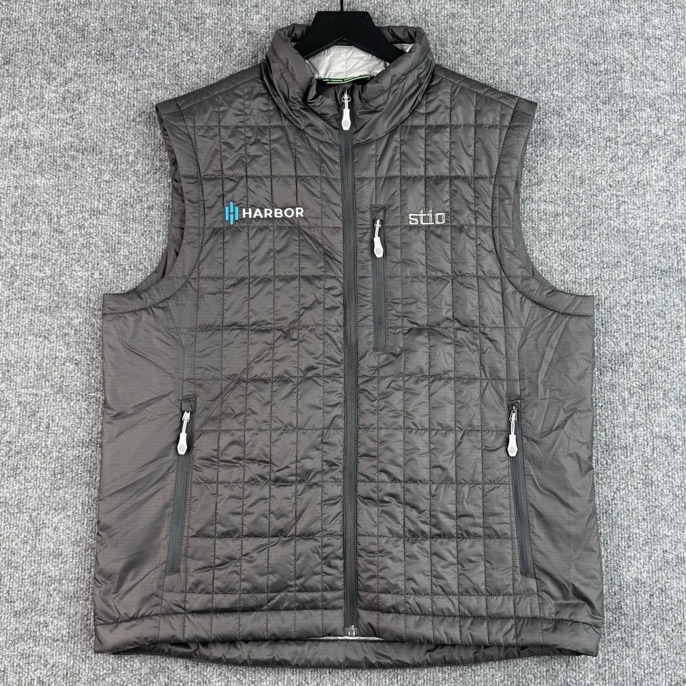 Stio Vest Mens L Gray PrimaLoft Insulated Quilted Harbor Logo Jackson Hole Hike